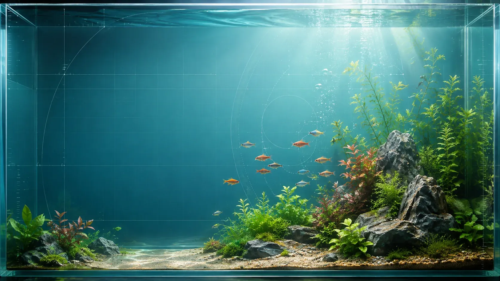 A planted freshwater aquarium with peaceful tropical fish